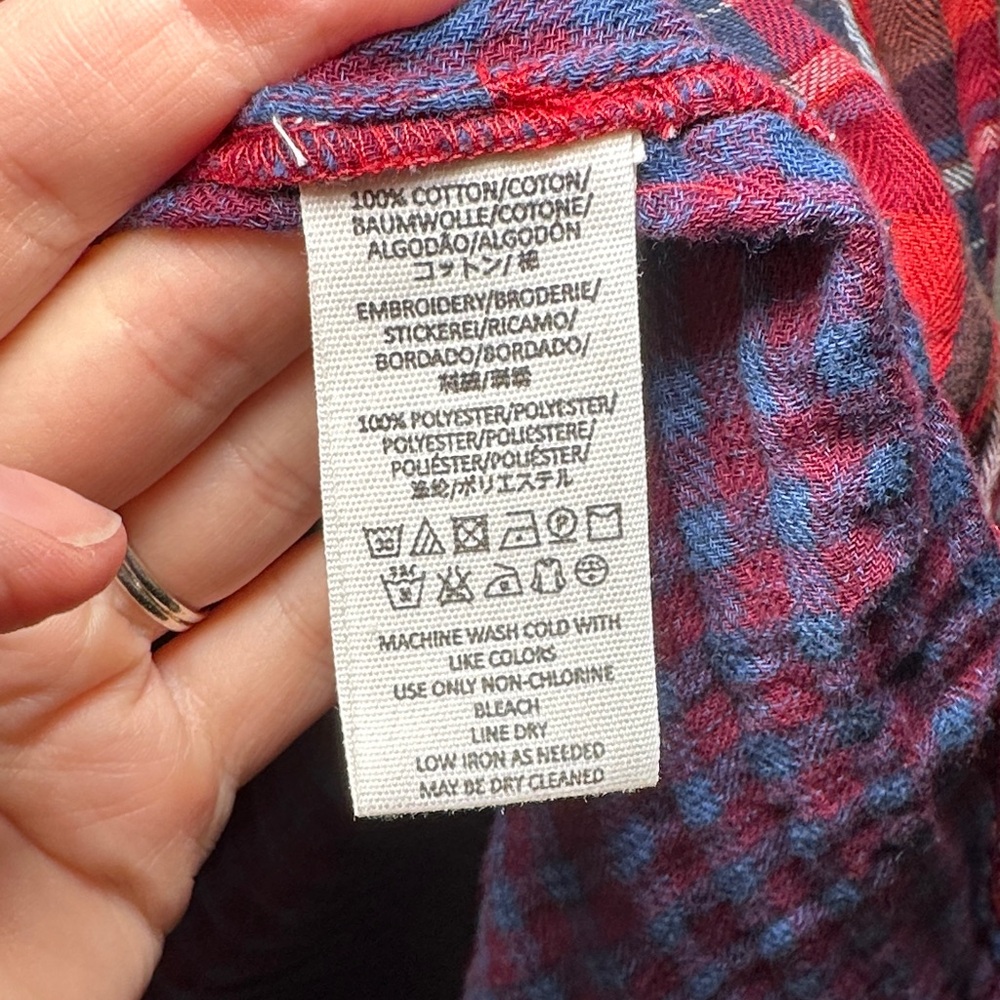 Free People Magical Ebroidered Button Down Red and Blue Plaid Shirt - Picture 9 of 13